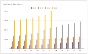 Graph of dividends per month, per year
